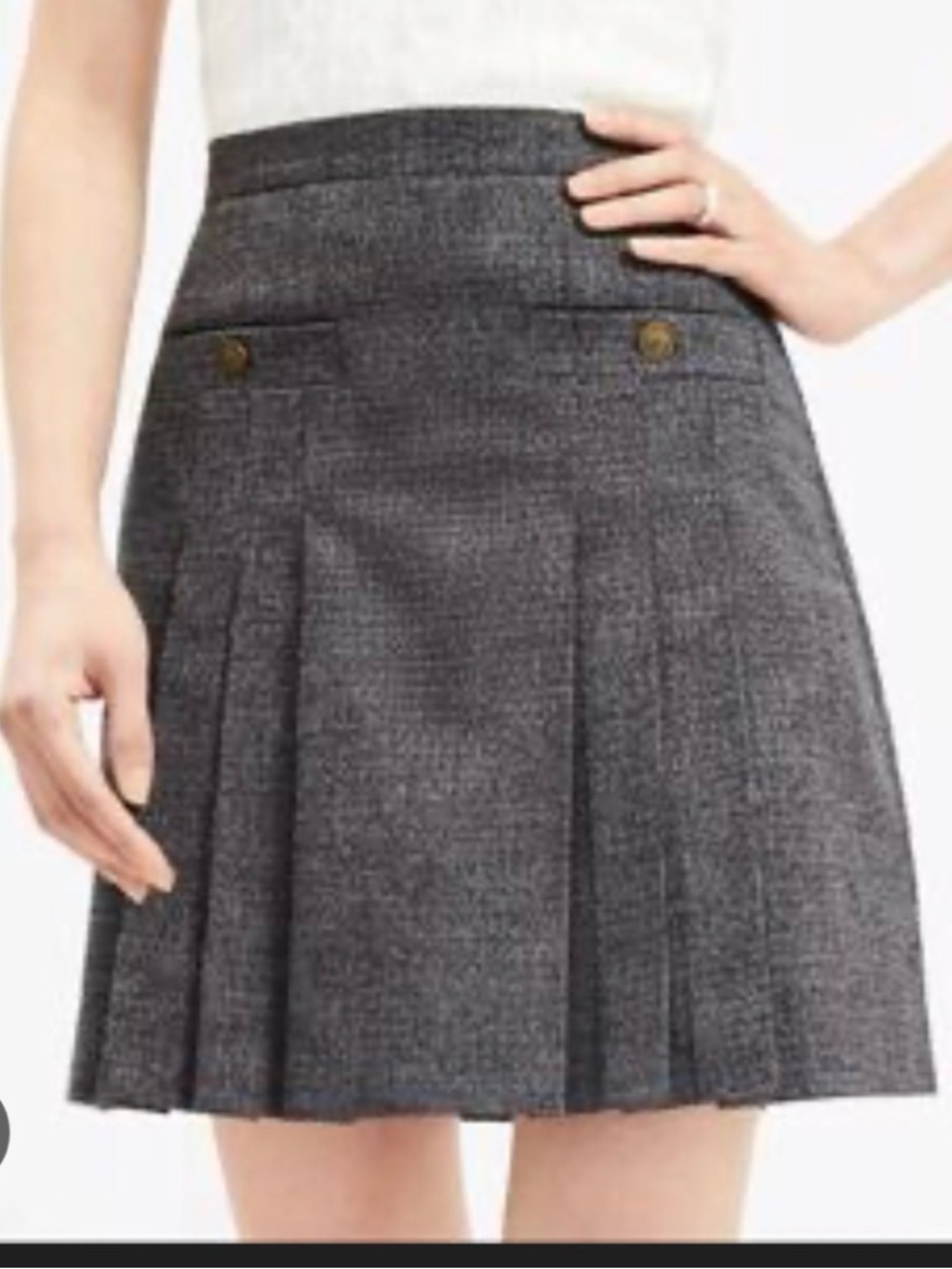 LOFT Gray Houndstooth Pleated Mini Skirt with Button Detail Sz 2 NWT